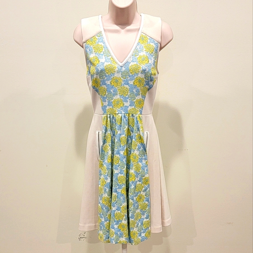 Floral and cream colored Cap sleeved dress